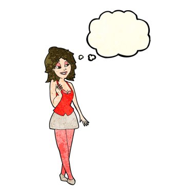 Düşünce baloncuğu olan çekici ofis kadını