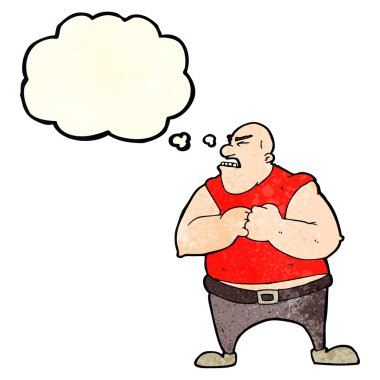 Düşünce baloncuğu olan vahşi bir adam.