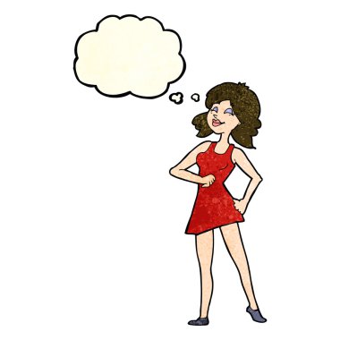 Düşünce baloncuğu olan gururlu bir kadın.