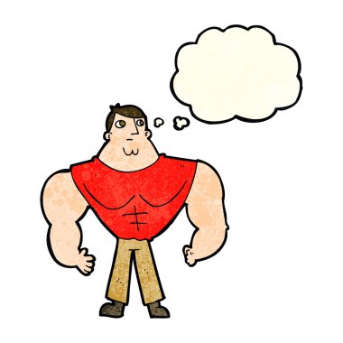 Düşünce baloncuğu olan karikatür vücut geliştirici