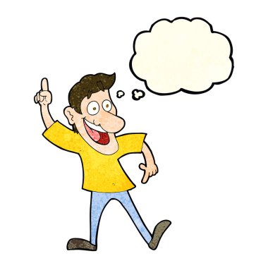 Düşünce baloncuğuyla harika bir fikri olan çizgi film adamı.