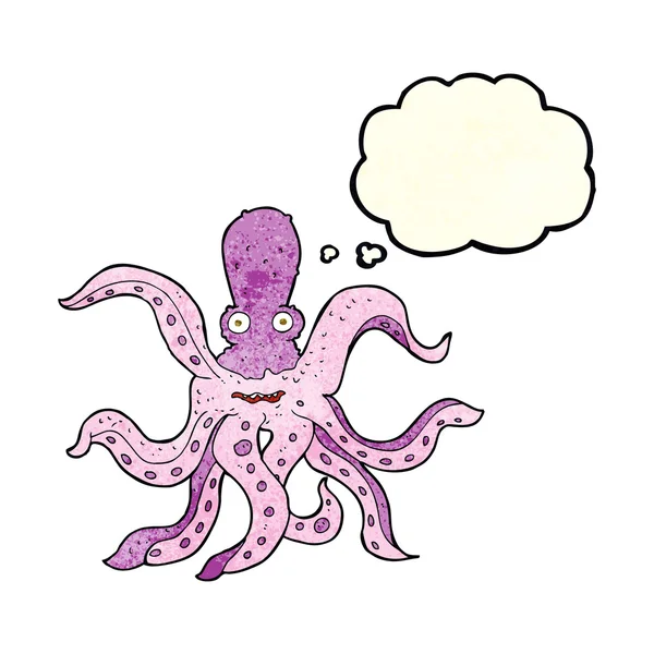Cartoon giant octopus with thought bubble — Stock Vector