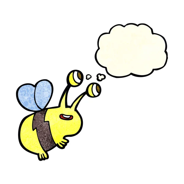 Desenho animado abelha feliz com bolha de pensamento — Vetor de Stock
