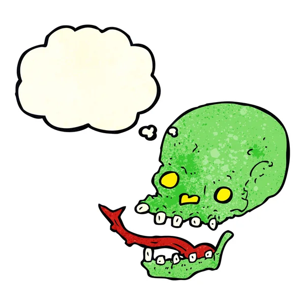 思考バブルを持つ漫画の不気味な頭蓋骨 — ストックベクタ
