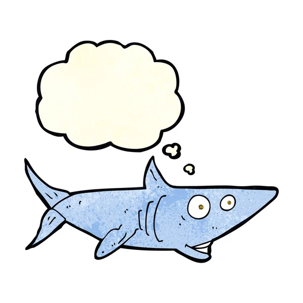 Dessin animé requin heureux avec bulle de pensée — Image vectorielle