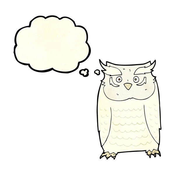 Kreslená sova s myšlenkovou bublinou — Stockový vektor