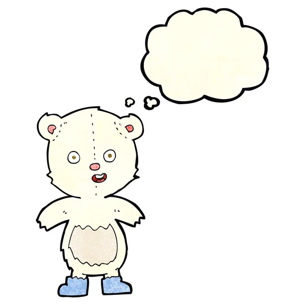 卡通片快乐的泰迪熊穿着有思想泡泡的靴子 — 图库矢量图片