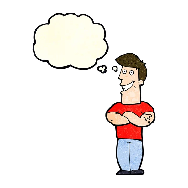 Cartoon grijnzende man met gedachte zeepbel — Stockvector