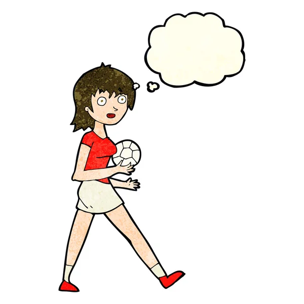 Cartoon-Fußballmädchen mit Gedankenblase — Stockvektor