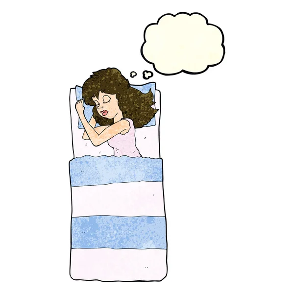 Мультяшная спящая женщина с мыслепузырём — стоковый вектор