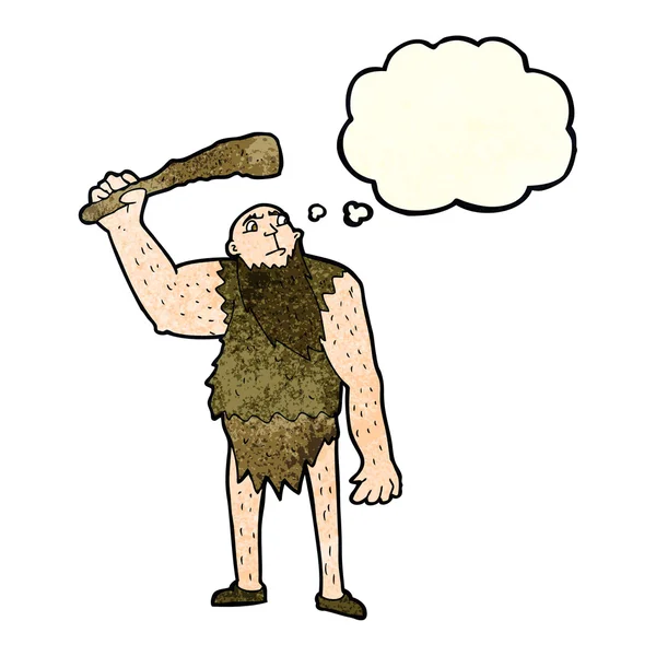Cartoon neanderthaler met gedachte zeepbel — Stockvector