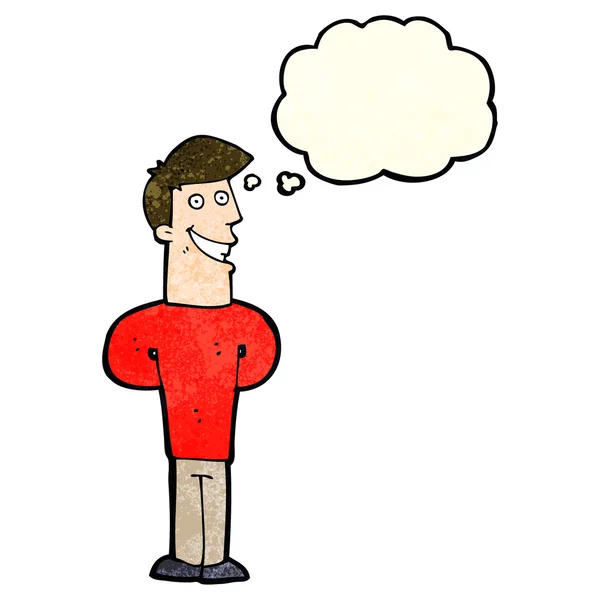 Karikatur grinsender Mann mit Gedankenblase — Stockvektor