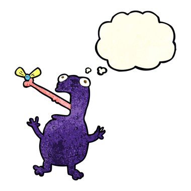 çizgi film zehirli kurbağa düşünce balonu ile sinek yakalamak