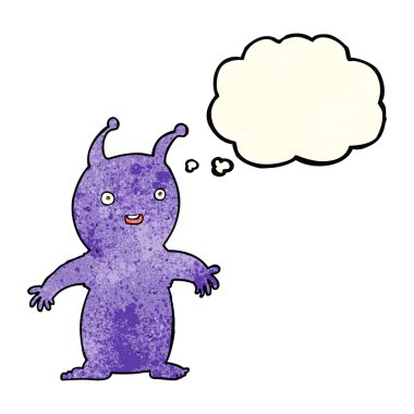 çizgi film mutlu küçük uzaylı düşünce kabarcığı ile