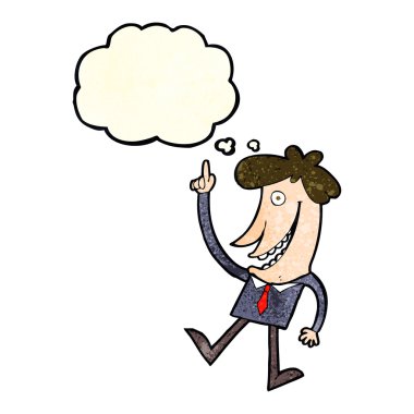 Düşünce baloncuğu olan çizgi film adamı.