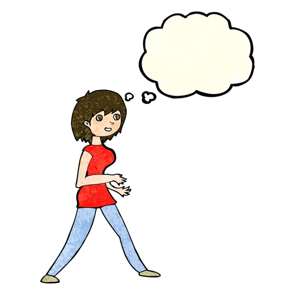 Cartoon woman walking with thought bubble — Stock Vector
