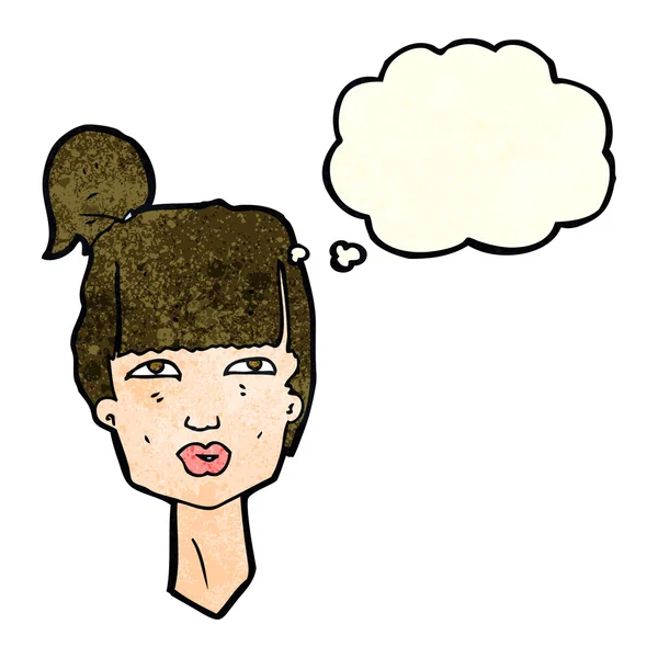 思考バブルを持つ漫画の女性の頭 — ストックベクタ