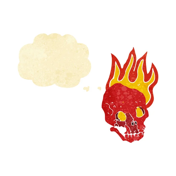 Cartoon flaming skull with thought bubble — Stock Vector