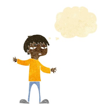 Çizgi film düşünce baloncuğu ile rahatsız çocuk