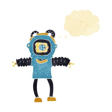 Düşünce baloncuğu ile derin deniz dalgıcı çizgi filmi