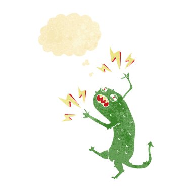 Düşünce baloncuklu küçük canavar.