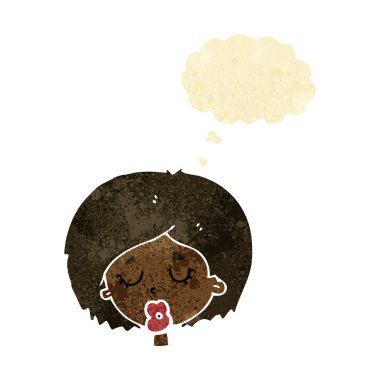 Düşünce baloncuğuyla gözlerini kapatmış çizgi film kadını.