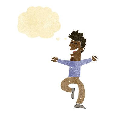 Düşünce baloncuklu gülen adam.