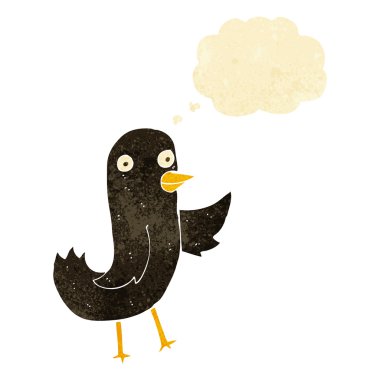 Düşünce baloncuklu komik çizgi film kuşu