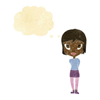 Düşünce baloncuğu olan utangaç kız