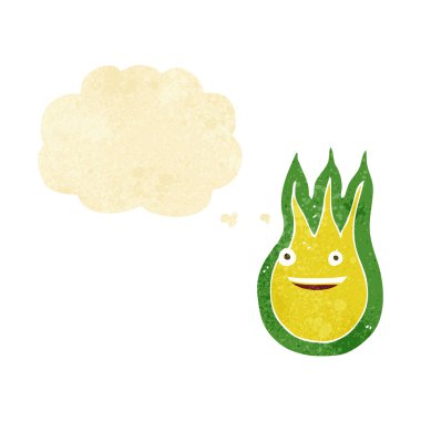 Düşünce baloncuklu çizgi film dostu ateş topu