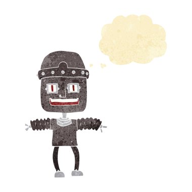 Düşünce baloncuklu çizgi film robotu