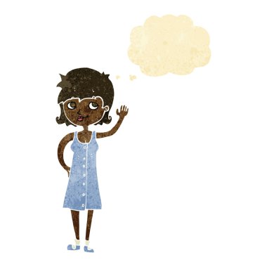 Düşünce baloncuğuyla el sallayan güzel kadın.