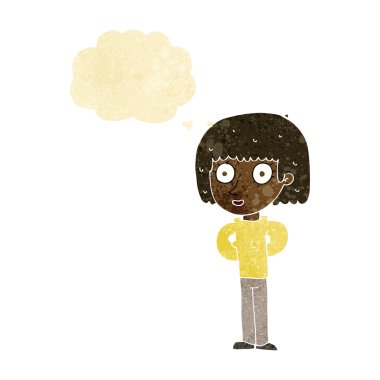 Düşünce baloncuğu olan çizgi film kadını.