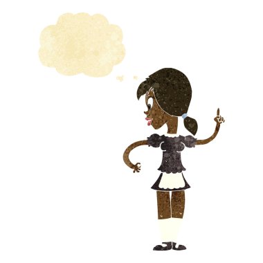 Çizgi film garsonu düşünce balonuyla sipariş veriyor.