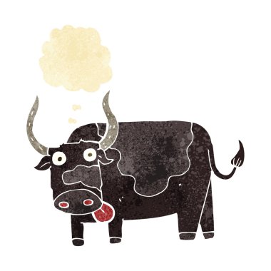 Düşünce baloncuklu çizgi film boğası