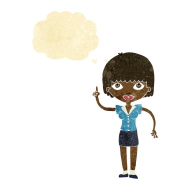 Düşünce baloncuğu olan çizgi film kadını.