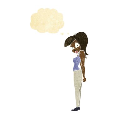 Düşünce baloncuğu olan güzel bir kadın.