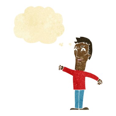 Çizgi film düşünce baloncuğu ile rahatsız bir adam