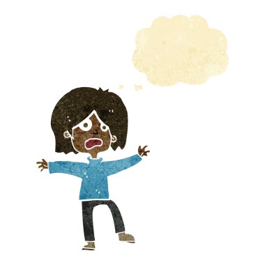 Düşünce baloncuğu olan korkulu çizgi film.