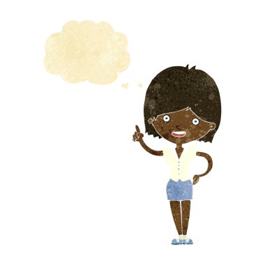 Düşünce baloncuğu olan çizgi film kadını.