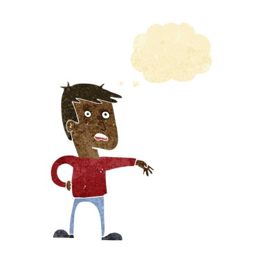 Çizgi filmci, düşünce baloncuğuyla kamp hareketi yapıyor.