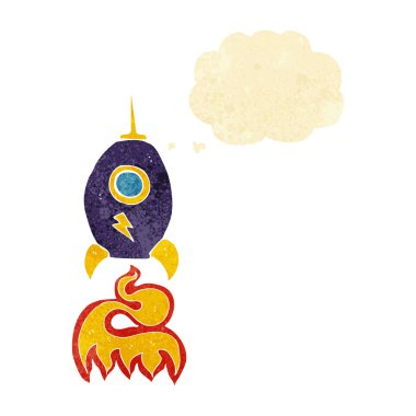 Düşünce baloncuklu çizgi film uzay gemisi