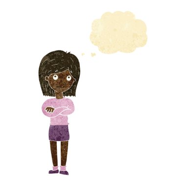 Çizgi film dostu kız düşünce baloncuğuyla gözlerini deviriyor