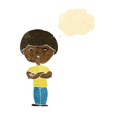 Düşünce baloncuğu olan huysuz bir adam.