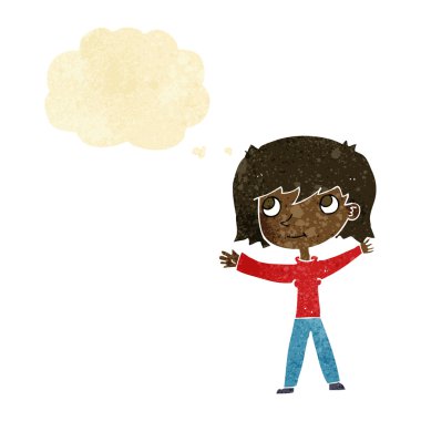 Düşünce balonlu mutlu kız çizgi filmi