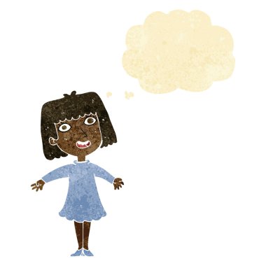 düşünce balonu ile içinde karikatür mutlu kadın