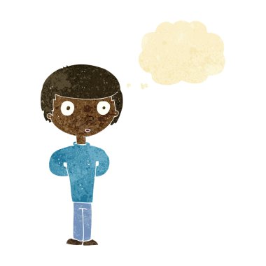 Düşünce baloncuğu olan meraklı çocuk