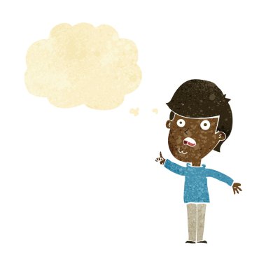 Çizgi filmdeki adam düşünce balonuyla soru soruyor.