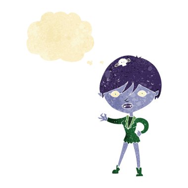 Düşünce baloncuğu olan vampir kız.