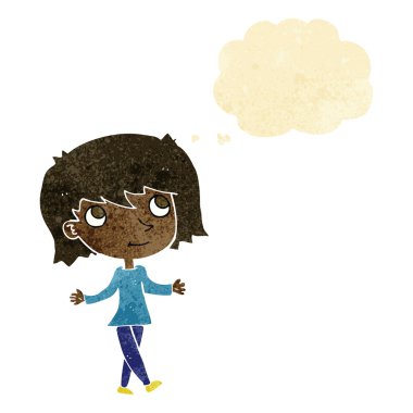 Düşünce baloncuğuyla endişelenmeyen çizgi film kızı.